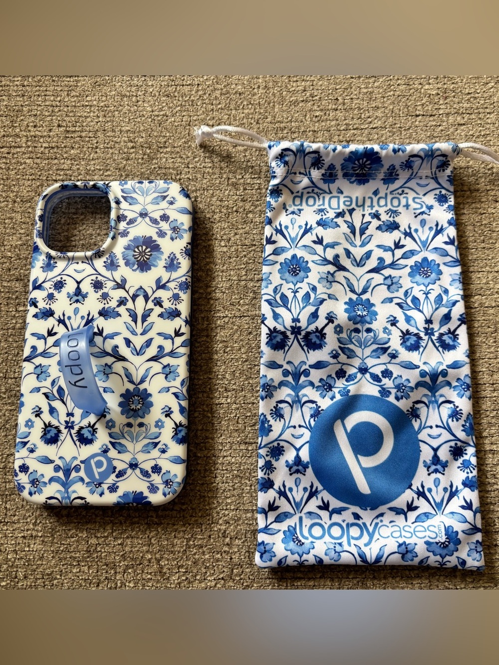 Loopy Case Blue and White Floral Phone Case with Matching Pouch